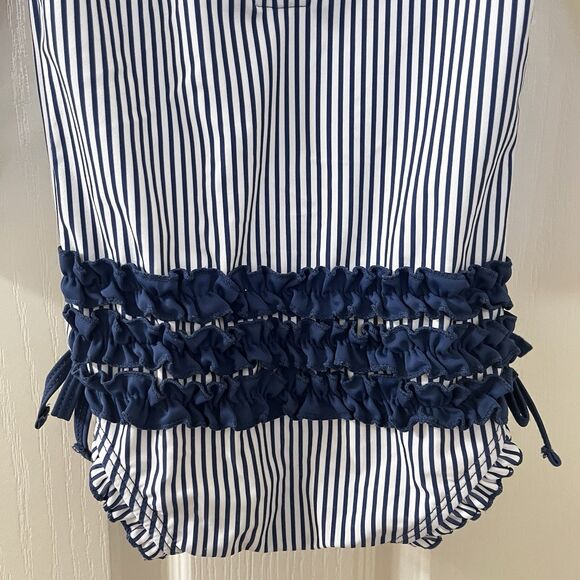 RuffleButts Navy Blue Striped One Piece Rash Guard Swimsuit Size 18-24 Months - Picture 14 of 15